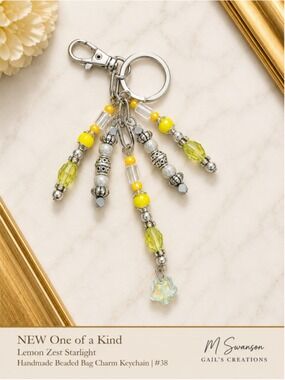 NEW One of a Kind Lemon Zest Starlight Handmade Beaded Bag Charm Keychain